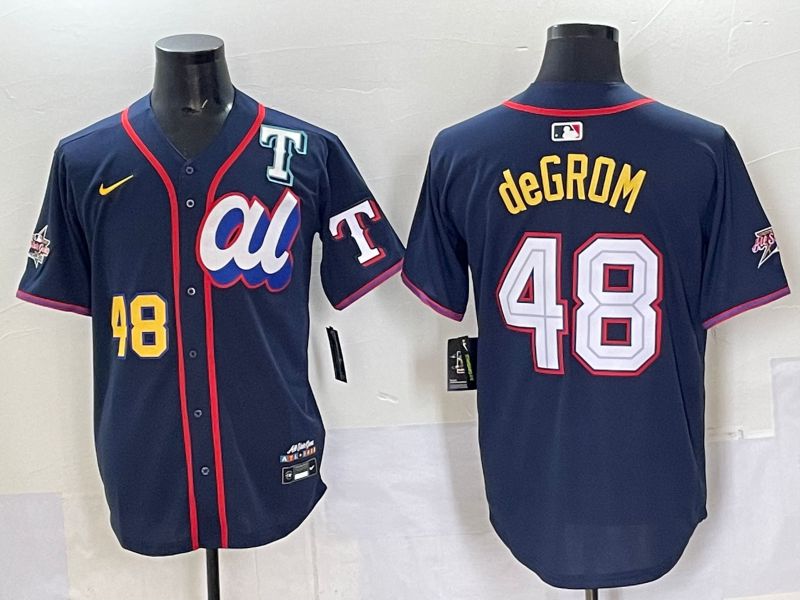 Men 2025 Texas Rangers #48 DeGrom Drak Blue All star Nike MLB Jersey style 03